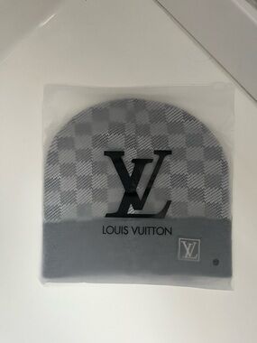 Louis Vuitton Gray Check Folded Cuff Beanie
